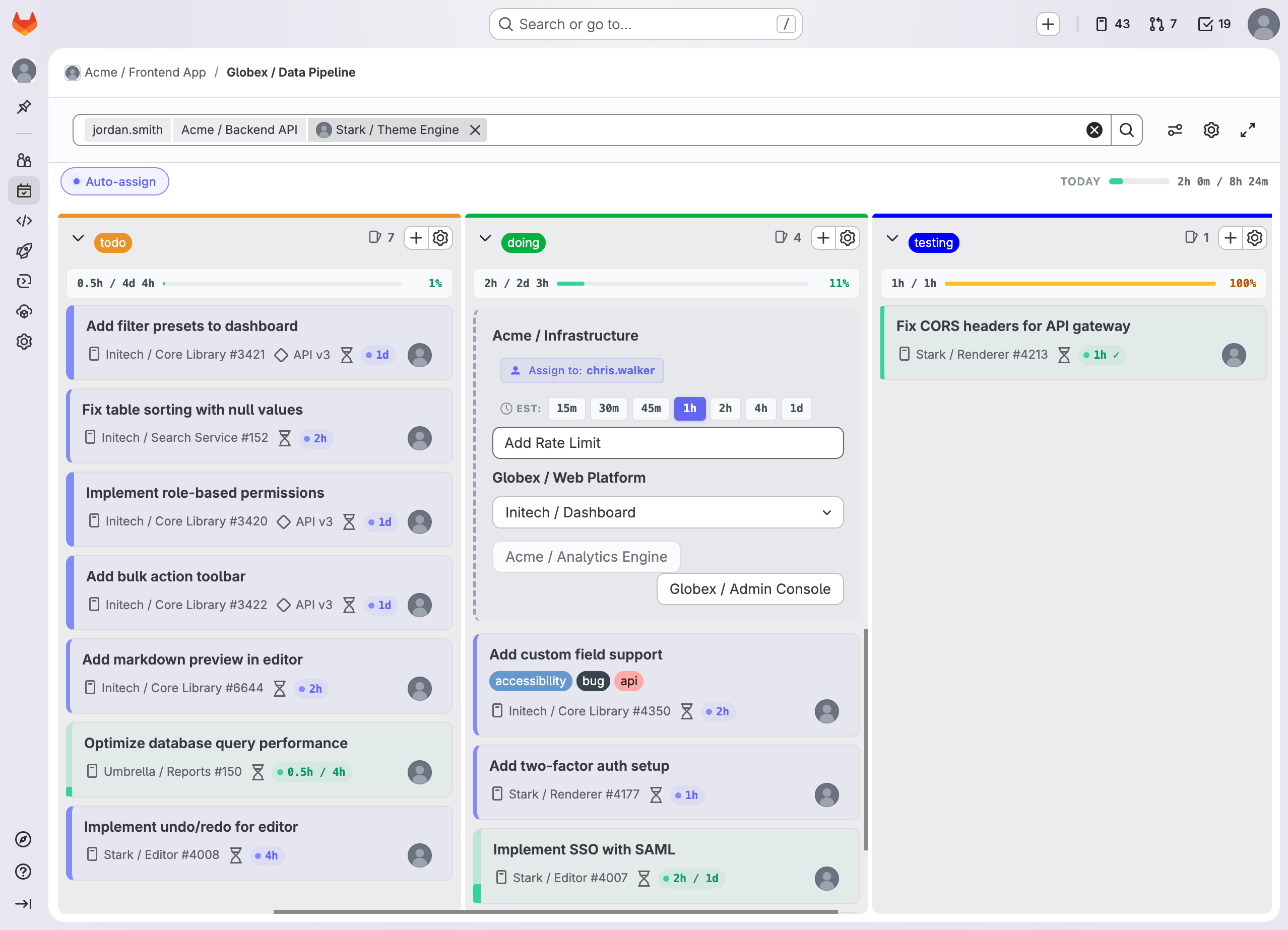 Create issues with auto-assignment and estimates